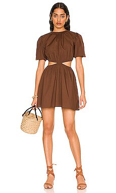 FAITHFULL THE BRAND Adelfia Mini Dress in Plain Dark Chocolate from Revolve.com | Revolve Clothing (Global)