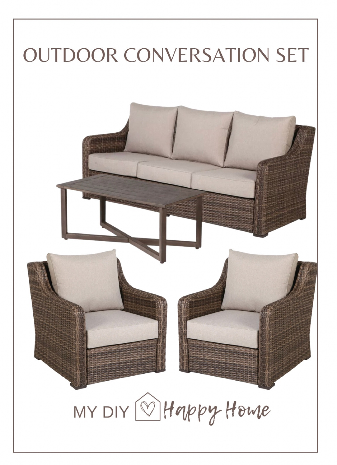 Beautiful outdoor conversation set for less than $700!!! Includes sofa, 2 chairs and table. 

#LTKsalealert #LTKFind #LTKSeasonal
