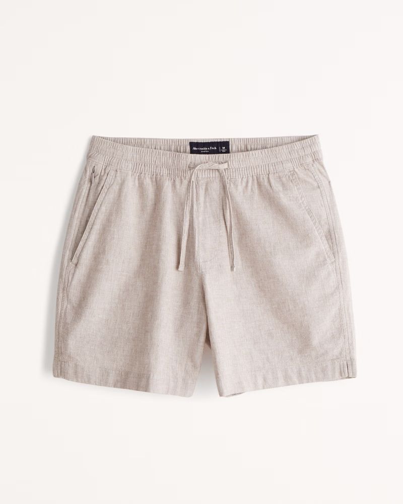 Abercrombie & Fitch Men's 6 Inch Linen-Blend Pull-On Short in Light Khaki Texture - Size XXL | Abercrombie & Fitch (US)