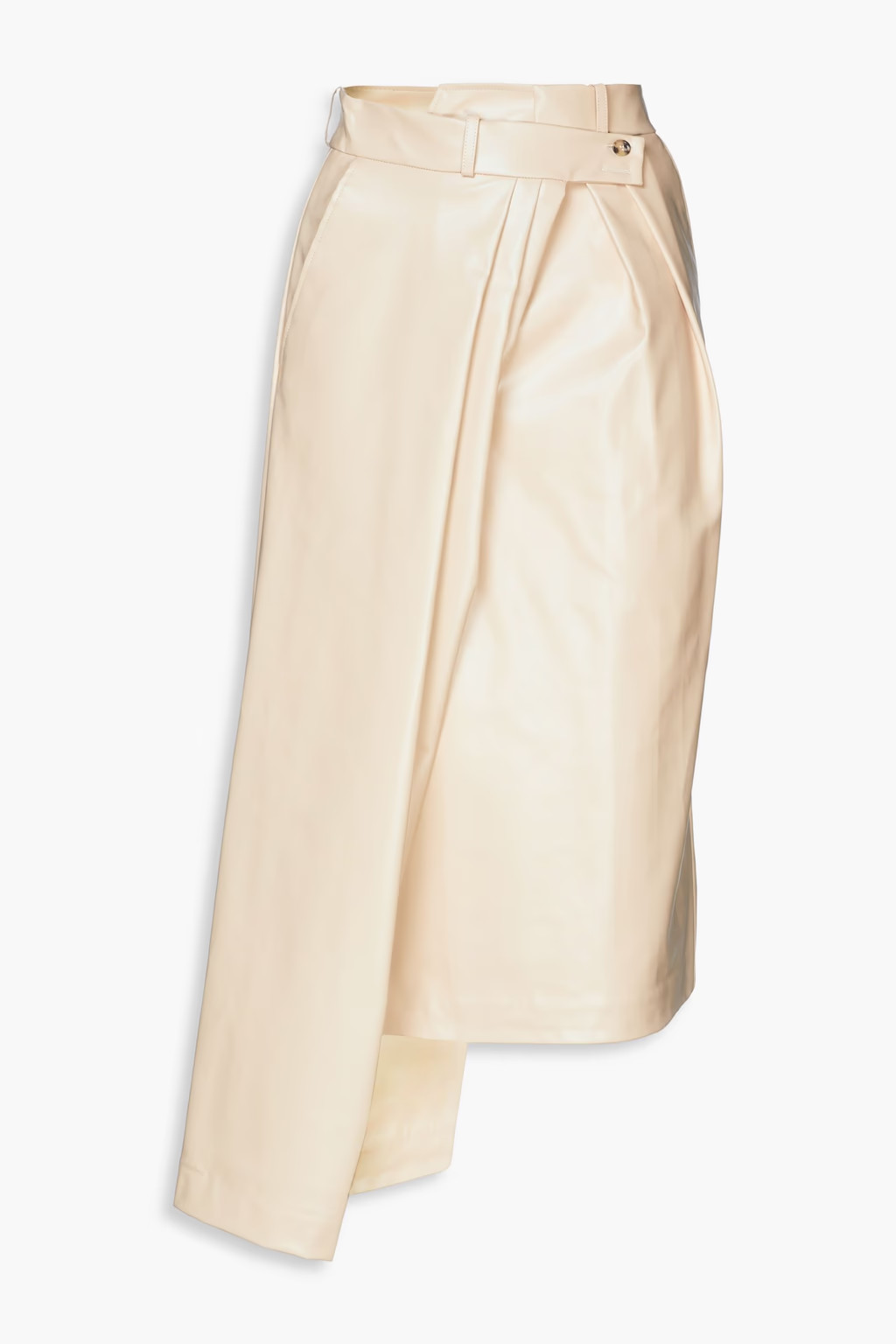 Beige Asymmetric pleated faux leather midi pencil skirt | A.W.A.K.E. MODE | THE OUTNET | The Outnet (APAC)