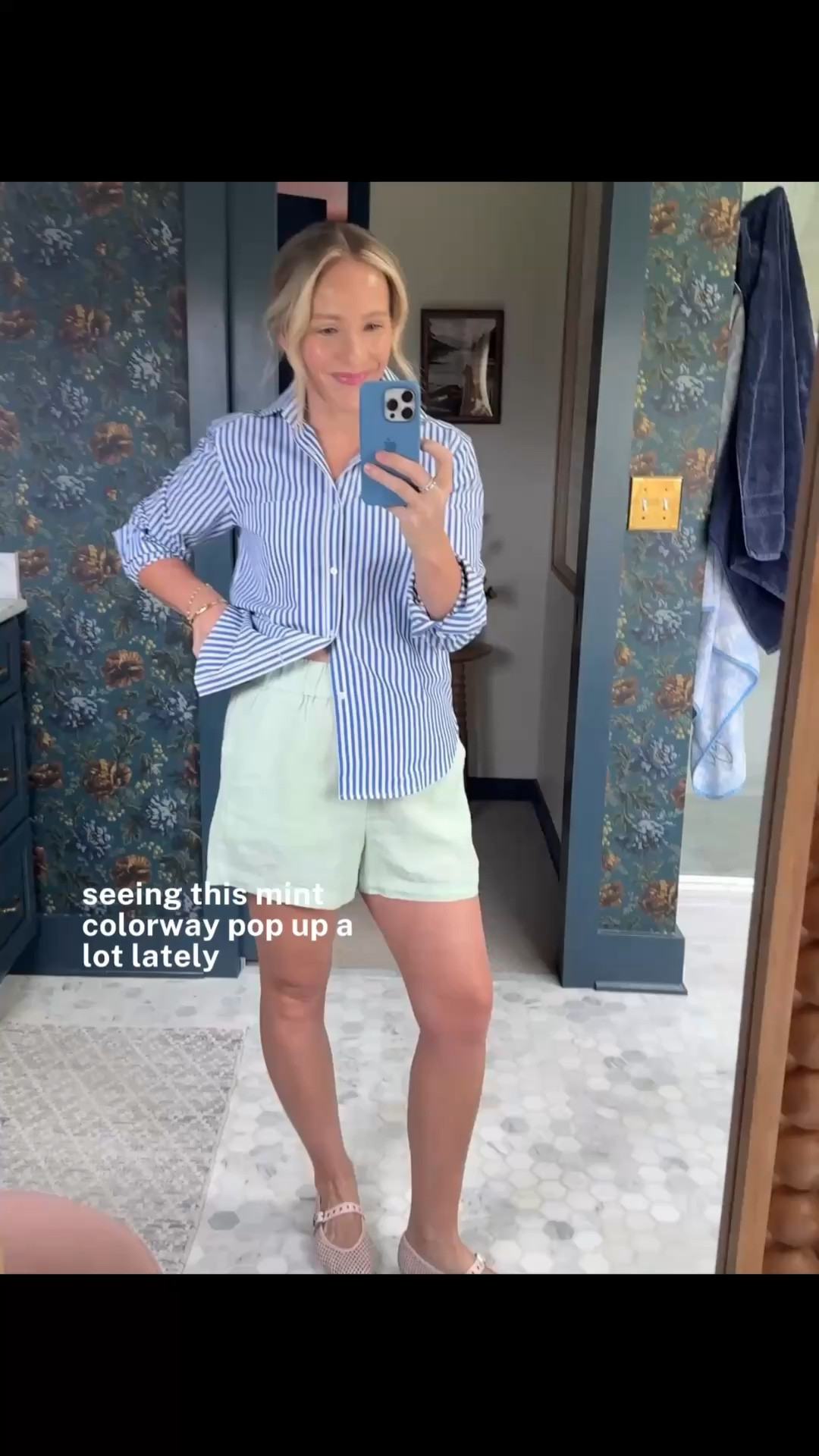 have been seeing this mint colorway popping up a LOT lately and it's perfect in these J.Crew linen shorts, wearing my regular size ~ code LATELY10 on this incredibly good button down from new to me brand With Nothing Underneath ~ Madewell pale pink flats are such a great Spring/Summer neutral ~ code LATELY20 on Bryan Anthony Sea Seeker bracelet & necklace ~ Bauble Bar everyday studs & 18K bracelet ~ xo, Claire 

#LTKootd #LTKOver40 #LTKgrwm