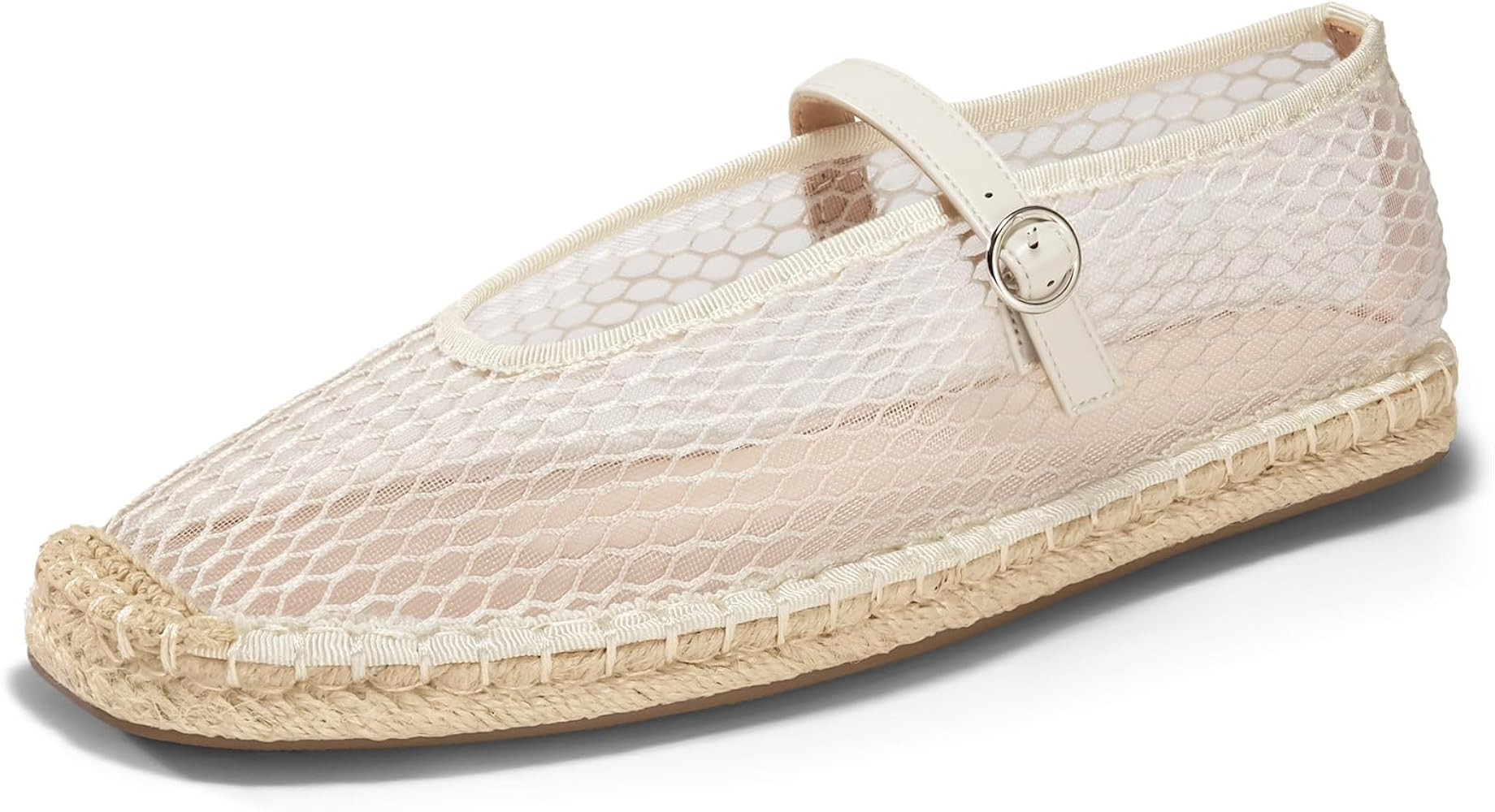 Coutgo Womens Espadrilles Mary Jane Flats Closed Sqaure Toe Mesh Ballet Flats Comfortable Dress S... | Amazon (US)