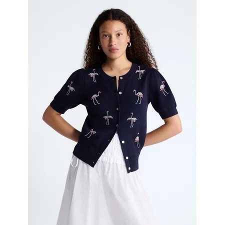 Free Assembly Women s and Women s Plus Beaded Cardigan Sweater with Short Puff Sleeves  Lightweight  Sizes XS-4X | Walmart (US)