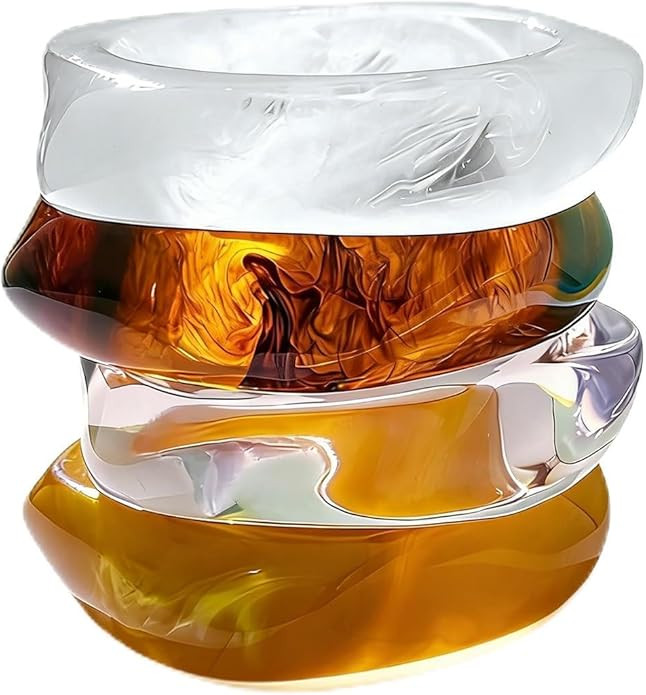 4 PCS Chunky Acrylic Resin Bangle Bracelets for Women Colorful Wide Bangles Statement Geometric B... | Amazon (US)