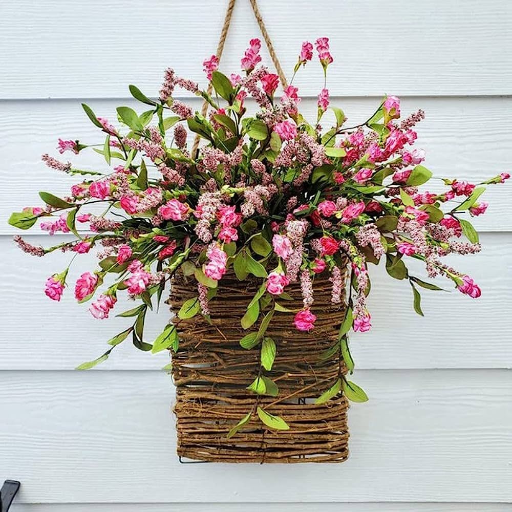 Wildflower Door Hanging Basket Wreath - Farmhouse Spring Artificial Flowers, Spring Welcome Sign ... | Amazon (US)