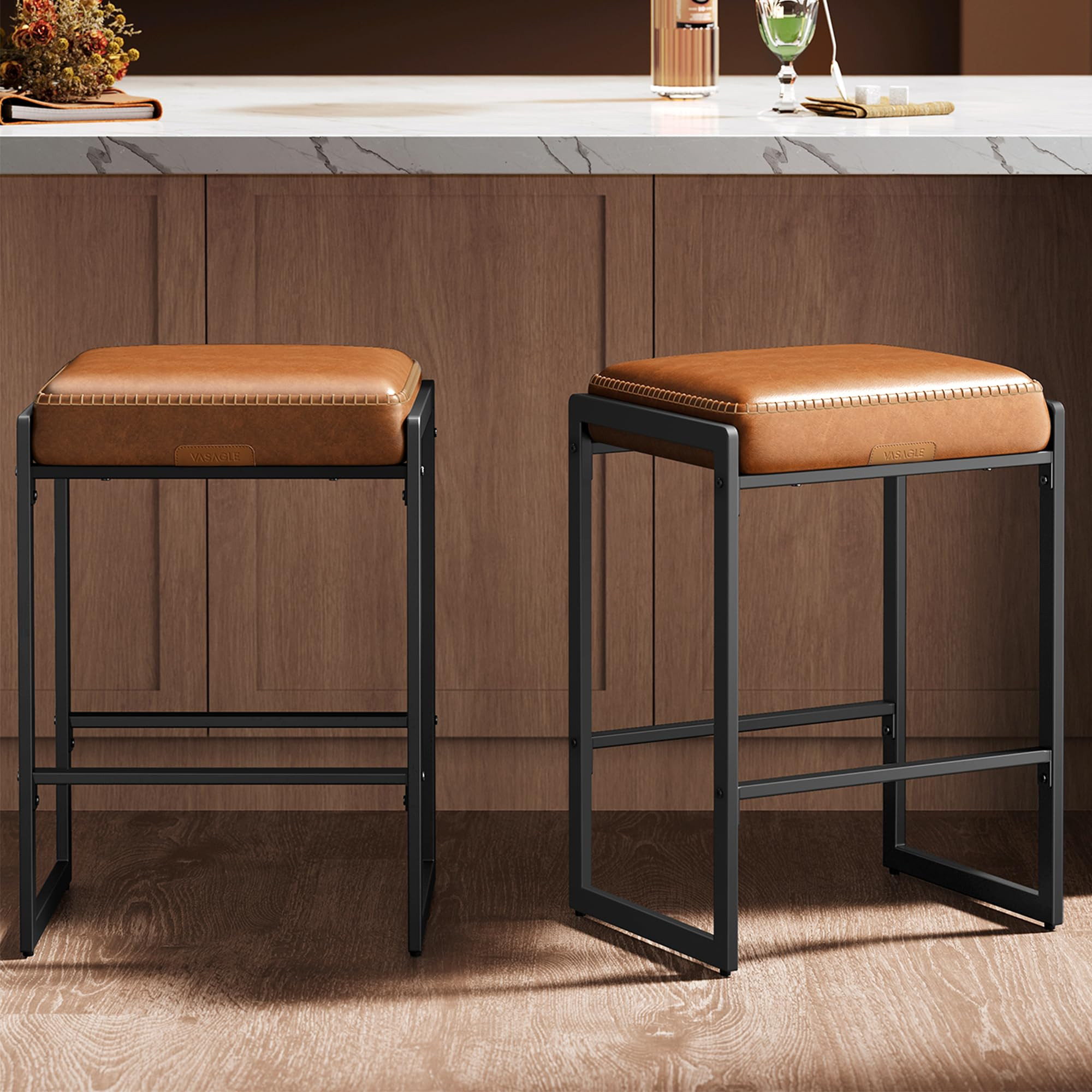 VASAGLE EKHO Collection - Bar Stools Set of 2, Counter Height Bar Stools, Synthetic Leather with ... | Amazon (US)