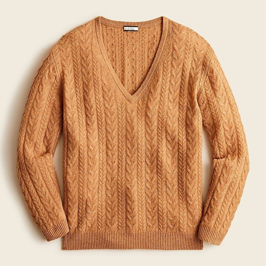 Cashmere cable-knit relaxed  V-neck sweater | J.Crew US