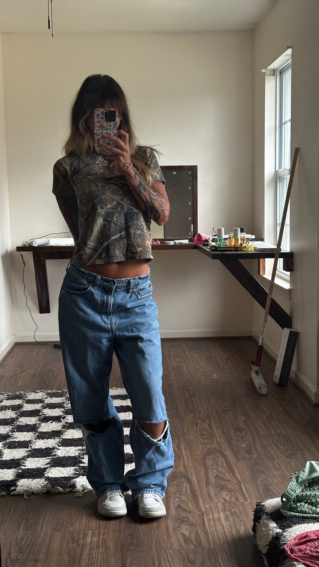 Comfy casual
✨Shirt was thrifted but brand is ipg
✨Pants are tagged but I cut holes im the knees myself 

#style #styleinspo #outfitinspo #casualoutfit #denim #jeans

#LTKShoeCrush #LTKStyleTip