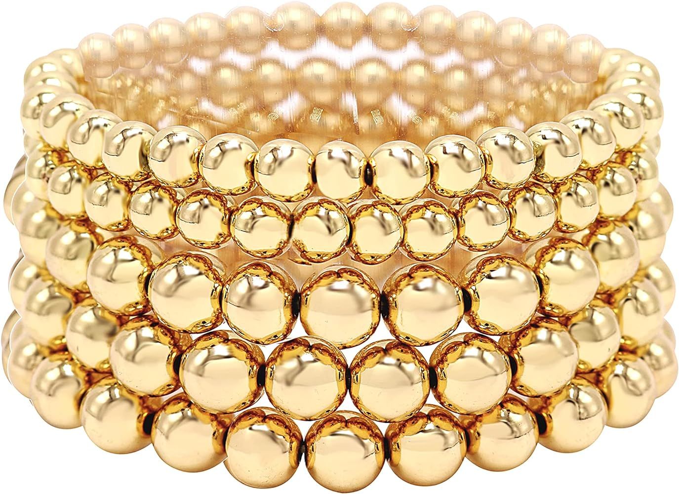 5 Pcs Faux Pearl Bracelet Set for Women Beaded Stretch Strand Bracelets for Bridesmaid,Bridal,Par... | Amazon (US)