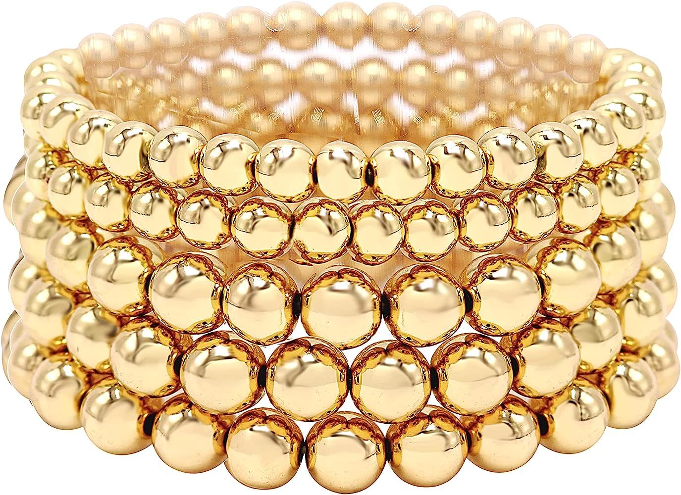 5 Pcs Faux Pearl Bracelet Set for Women Beaded Stretch Strand Bracelets for Bridesmaid,Bridal,Par... | Amazon (US)