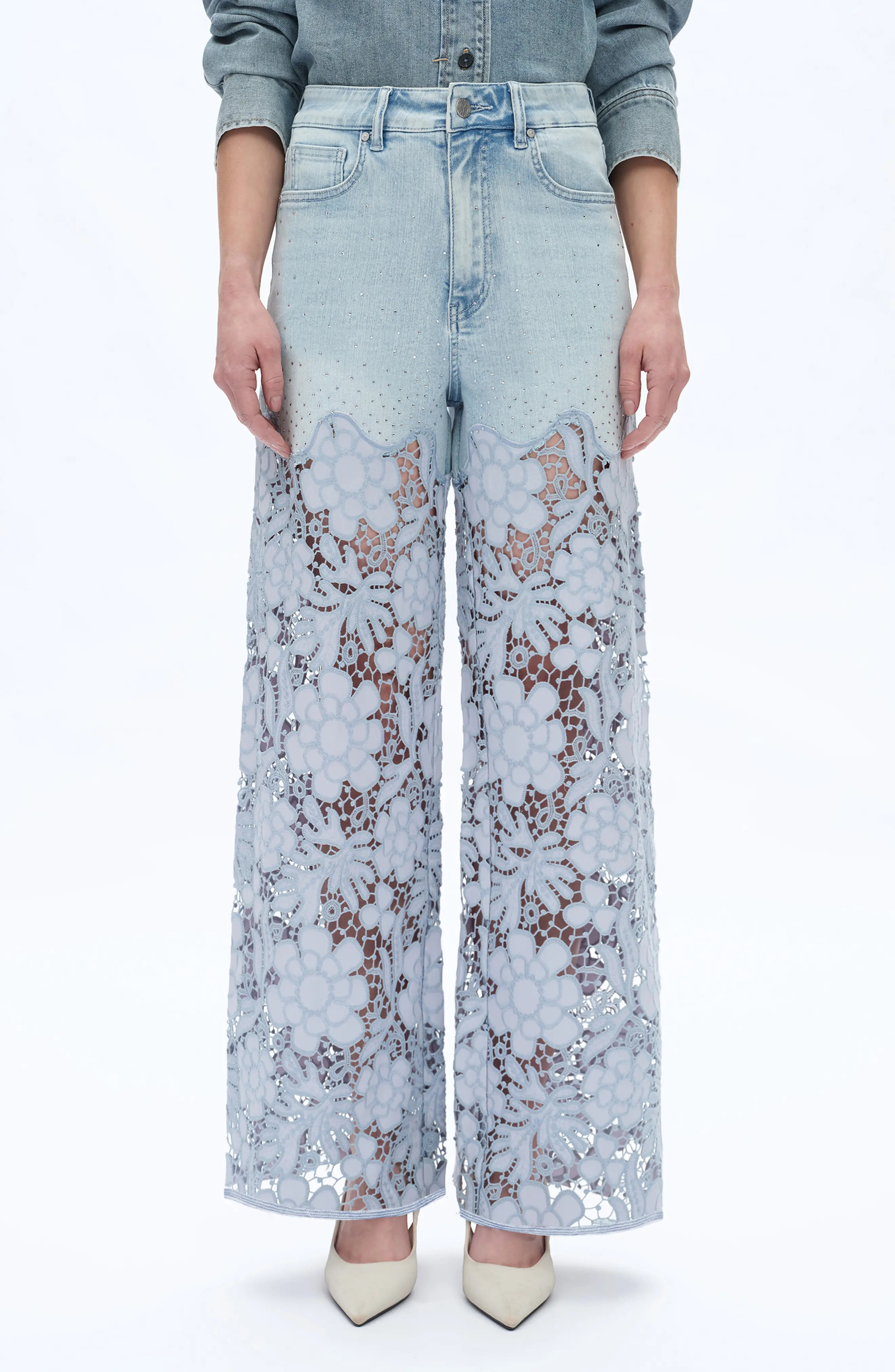 Crystal Embellished Lace Wide Leg Jeans (Women) | Nordstrom | Nordstrom
