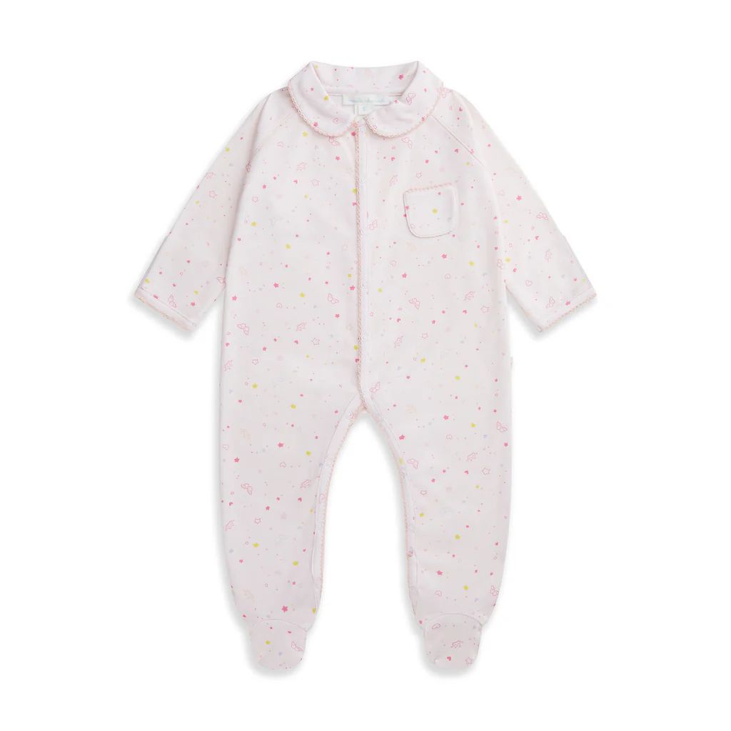 Star & Crown Organic Cotton Sleepsuit In Pink | Over The Moon