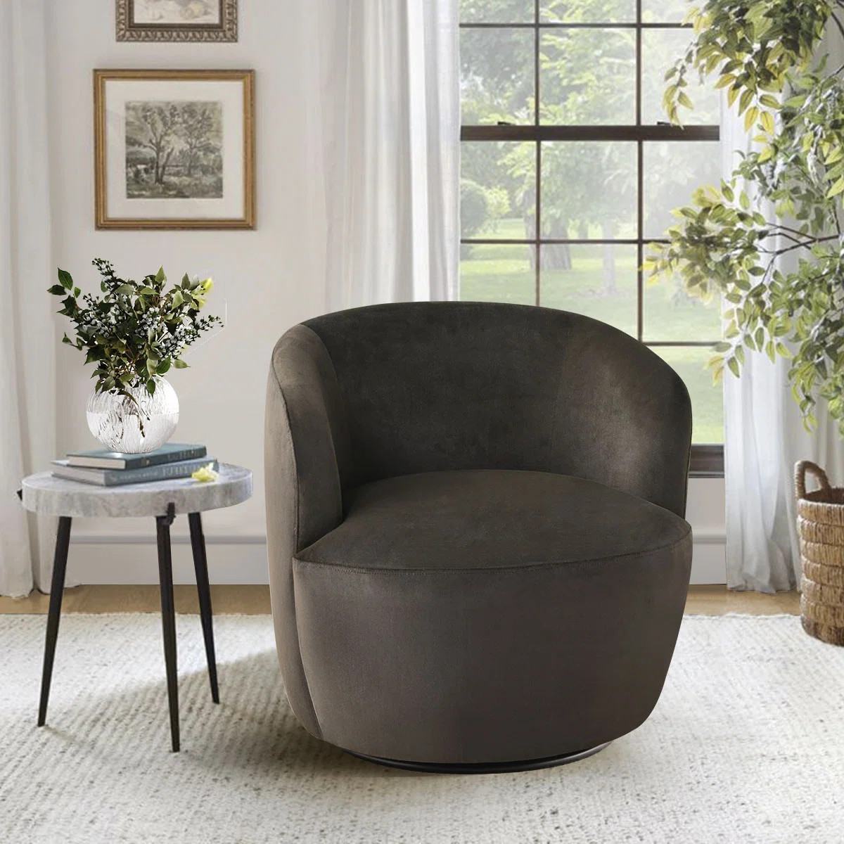 27" Wide Velvet Small Swivel Barrel Accent Chair | Wayfair North America