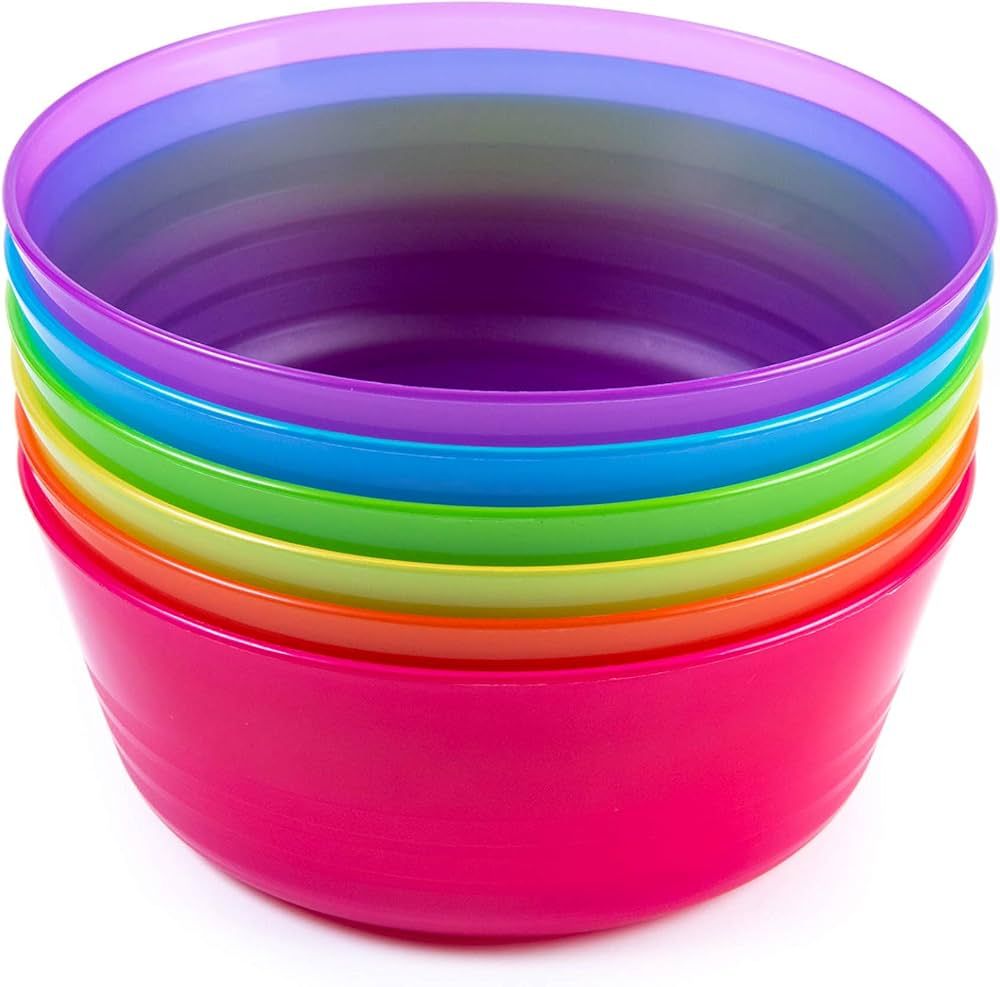 Kids Plastic Dinnerware Set of 6 Multi Color Bowls - Reusable, BPA-Free, Dishwasher Safe and Micr... | Amazon (US)