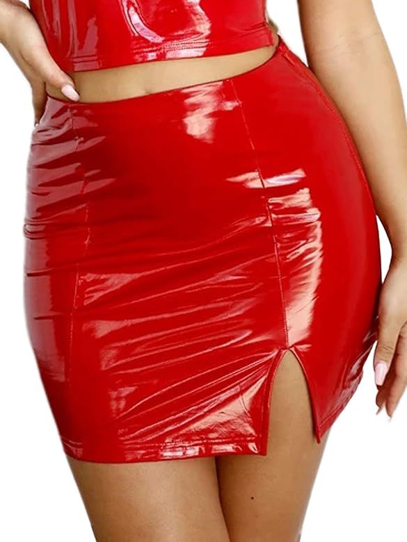 Just Quella Women's Classic High Waist Sexy Slim Mini Pencil Leather Skirts (No Belt) | Amazon (US)