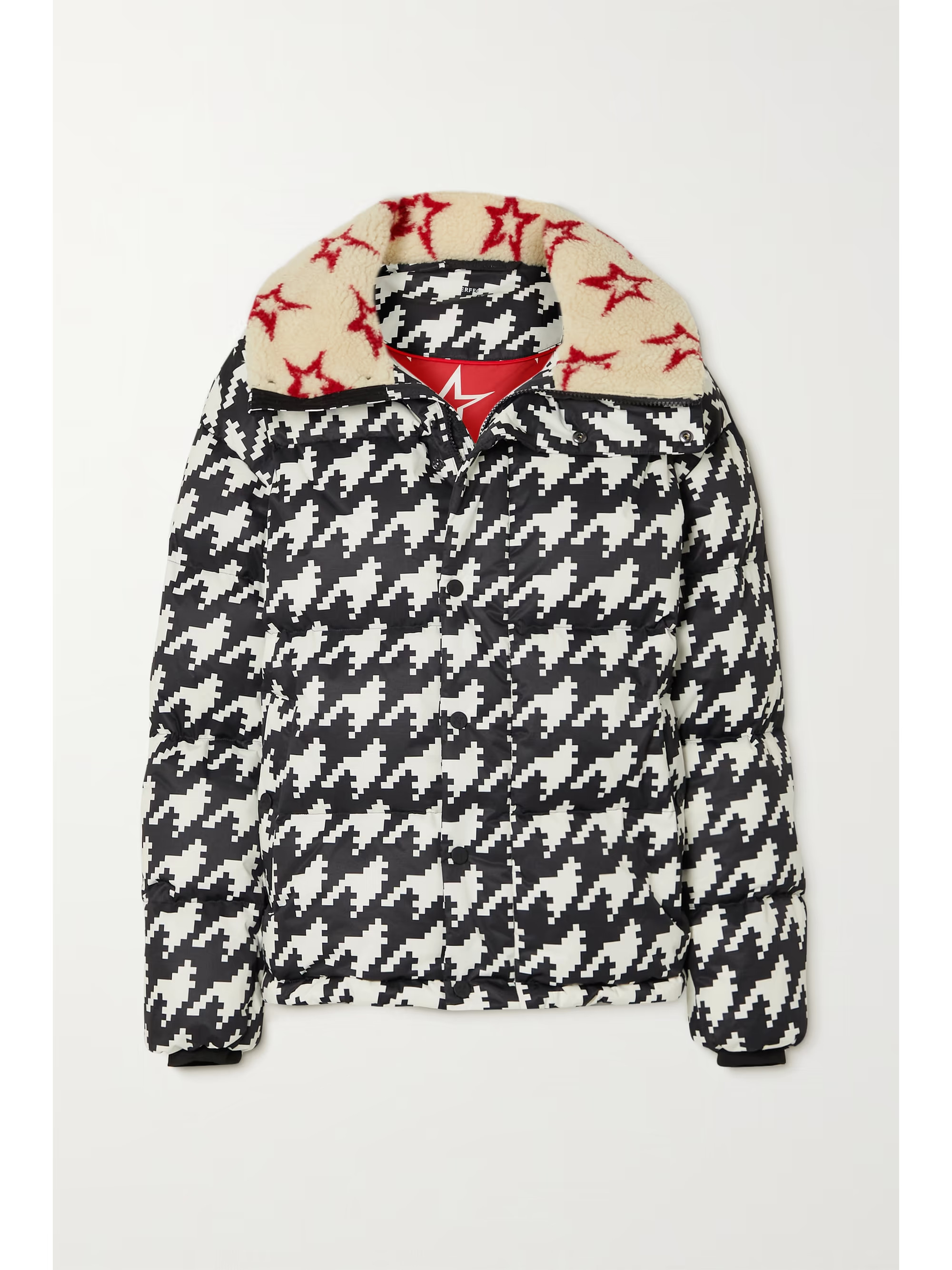 Jojo printed fleece-trimmed houndstooth quilted down ski jacket | NET-A-PORTER (US)