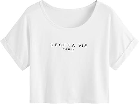 SweatyRocks Women's Casual Letter Print Tee Short Sleeve Basic Crop Top T-Shirt | Amazon (US)