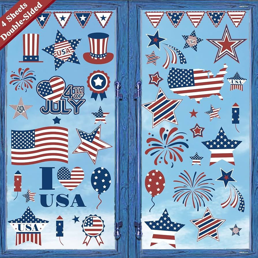 Ivenf 4th of July Decorations Window Clings Decor, July Fourth Patriotic Decorations for Home Sch... | Amazon (US)