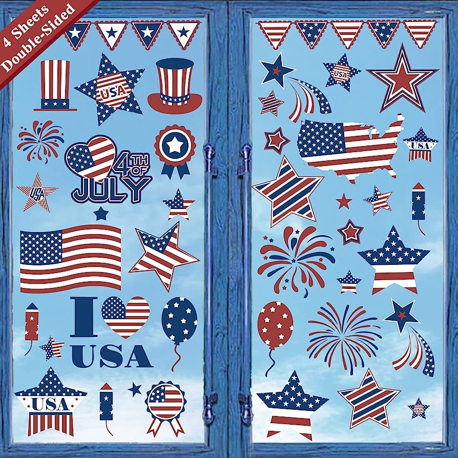 Ivenf 4th of July Decorations Window Clings Decor, July Fourth Patriotic Decorations for Home Sch... | Amazon (US)