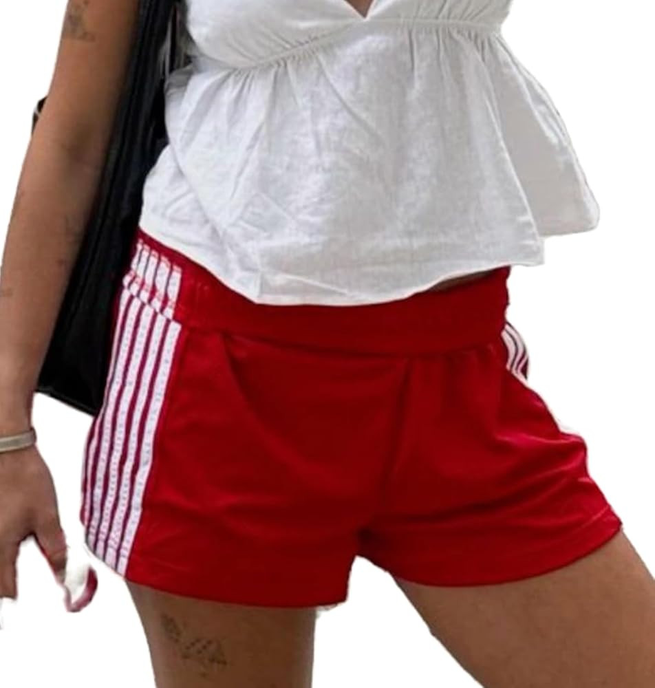 Women Striped Athletic Shorts Elastic Waist Side Stripe Casual Shorts Loose Patchwork Workout Swe... | Amazon (US)