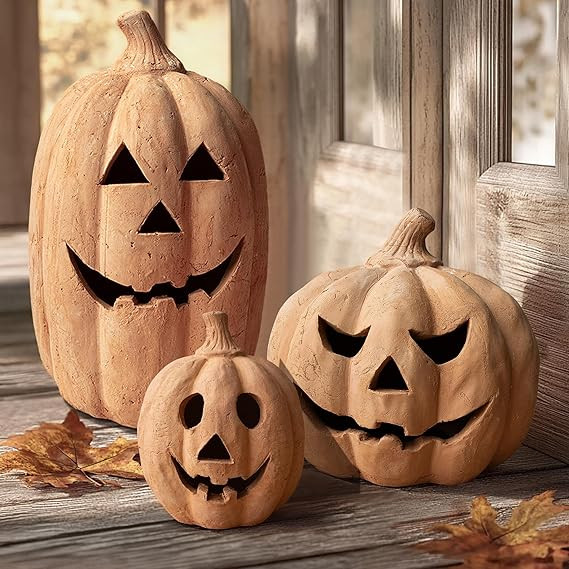 Fall Decor - Halloween Decorations - Handmade Terracotta Pumpkin Jack O' Lantern Outdoor Indoor -... | Amazon (US)