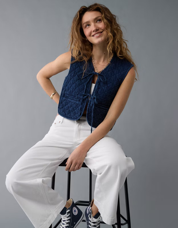 AE Tie Front Quilted Vest | American Eagle Outfitters (US & CA)