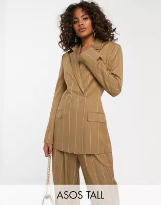ASOS DESIGN Tall camel stripe suit blazer with popper fastening | ASOS US
