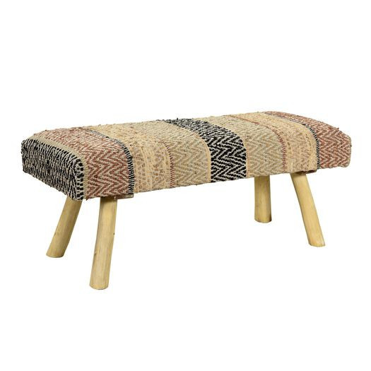 Multicolor Wool and Natural Wood Upholstered Bench by World Market | World Market