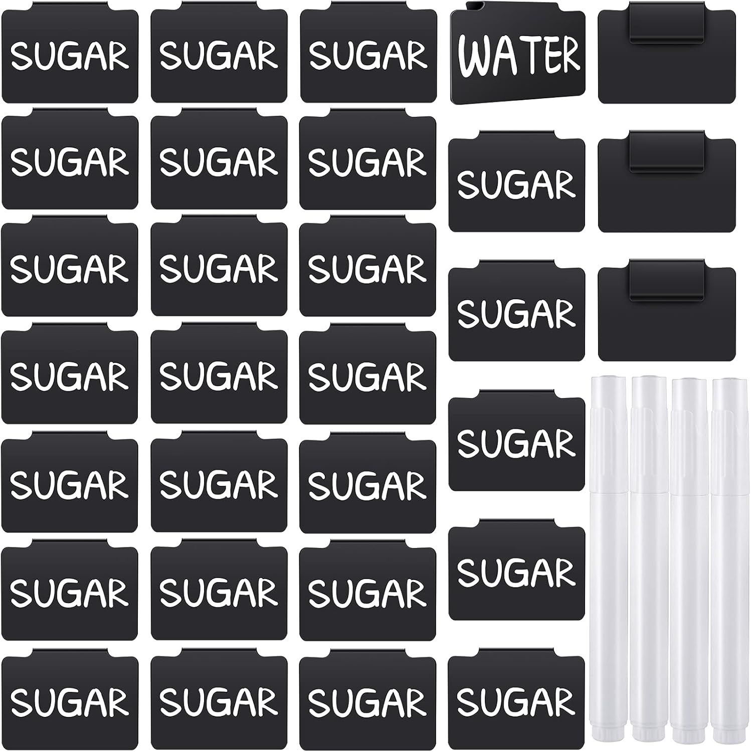 34 Pcs Plastic Basket Bin Label Clip on Removable Basket Label Clip with White Chalk Markers for Kitchen Pantry Storage Fabric Box Hanging Bin | Amazon (US)