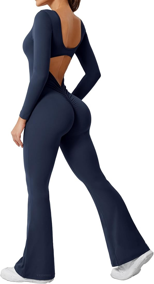 YEOREO One Piece Wide Leg Jumpsuits for Women Workout Long Sleeve Backless Flare Jumpsuit Lizvett... | Amazon (US)