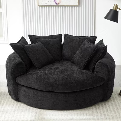 59.8" Modern Black Round Chaise Lounge Sofa with Plush Cushions, Upholstered Boneless Design for Cozy Living Room Relaxation -3irtyhousy | Target