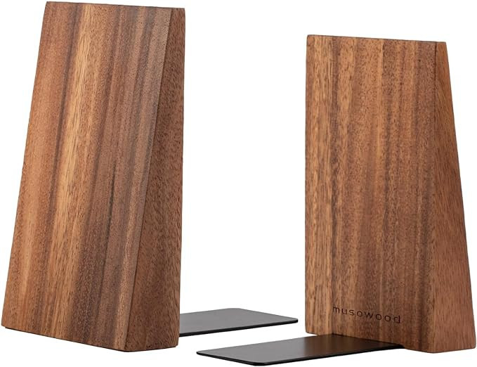 Muso Wood Book Ends, Thickened Wooden Bookends for Heavy Books, Creative Decorative Bookends for ... | Amazon (US)