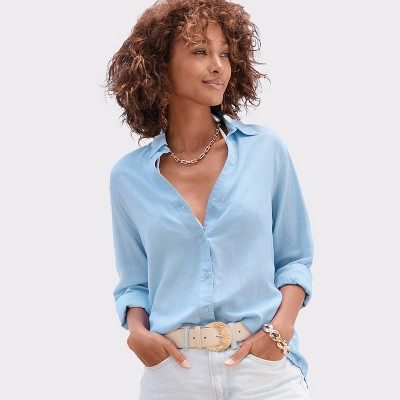 Women's Button Down Blouse Shirt - LASCANA - Blue Solid 8 | Target