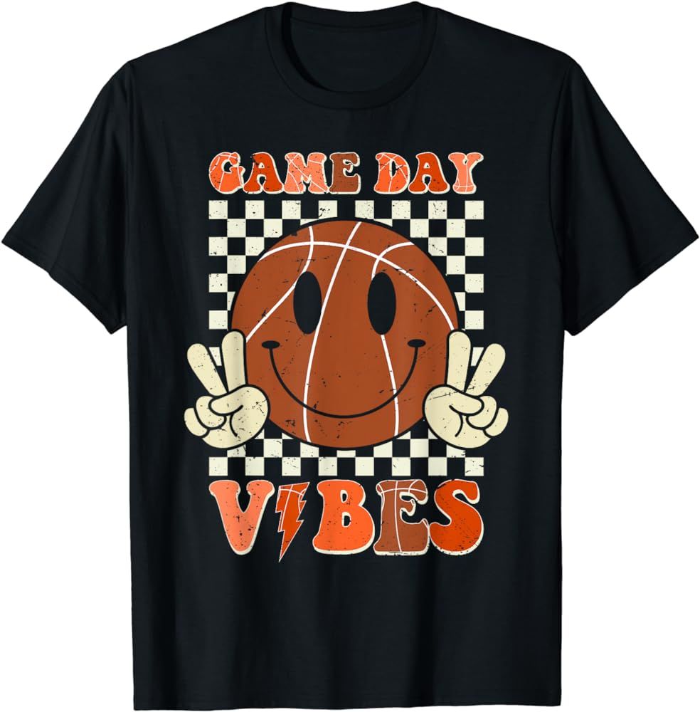Game Day Vibes BasketBall Retro Smile Face Sport Women Girl T-Shirt | Amazon (US)