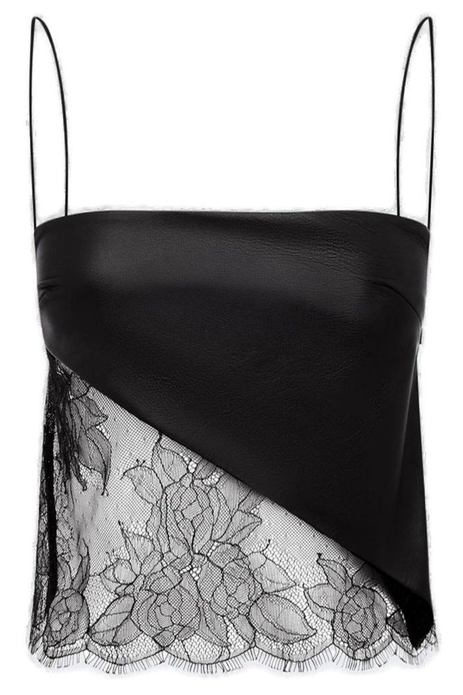 Alex Perry Camisole Lace Detailed Leather Top | Cettire Global