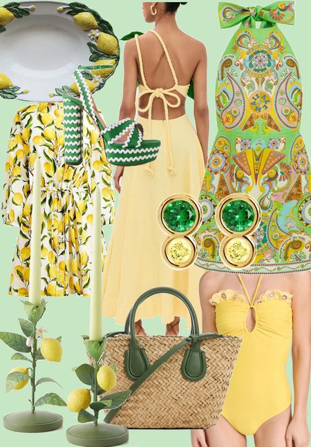 Yellow dress, lemon, green dress, summer dress, summer style, vacation outfit, tabletop, home decor 