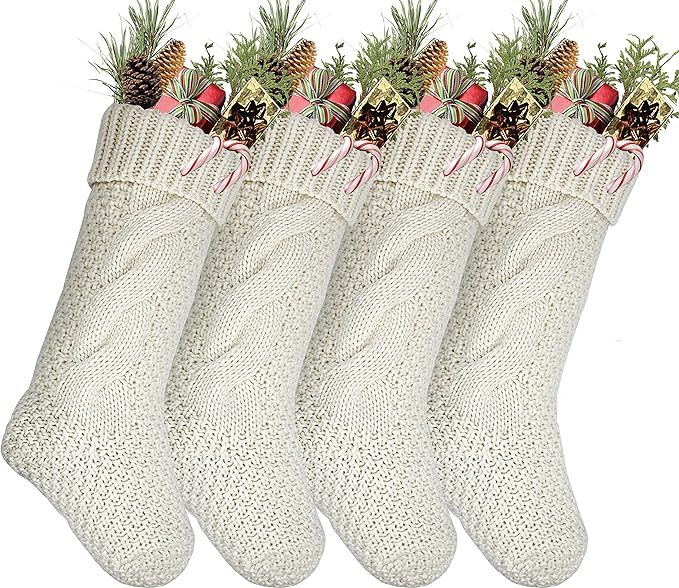 Pack 4,18" Unique Ivory White Knit Christmas Stockings | Amazon (US)