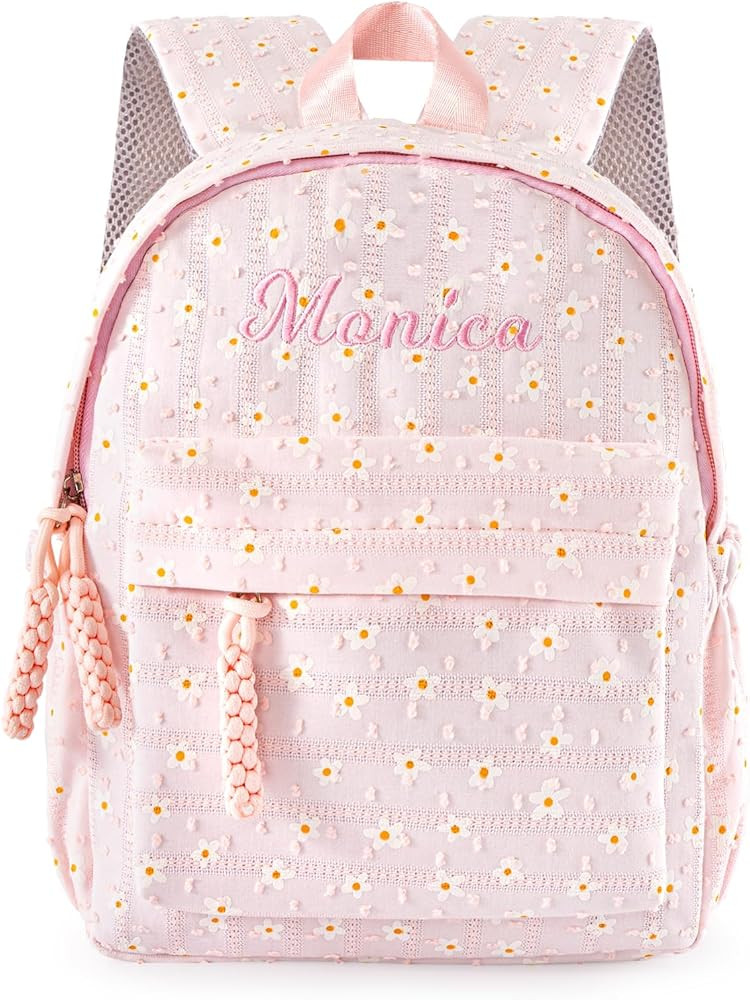 MT WORLD Daycare Backpack with Flower Personalized Floral Backpack with Embroidered Name - 12 Inc... | Amazon (US)