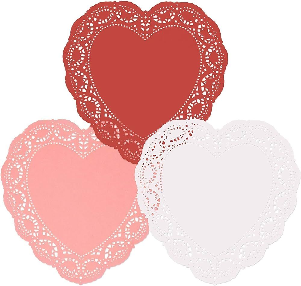 Gift Boutique 96 Count Heart Doilies 10" Red Pink and White Paper Lace Doilies for Valentine Day ... | Amazon (US)