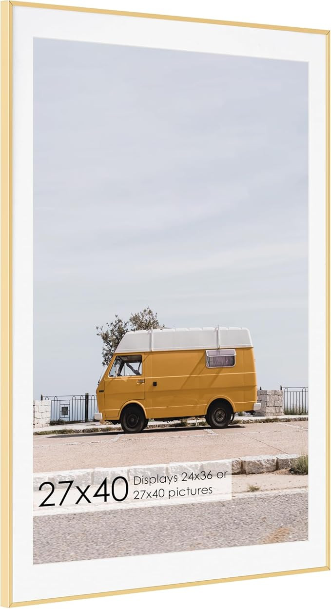 27x40 Metal Picture Frame with 24x36 Mat, Brushed Aluminum Finish, Tempered Glass Front, and Atta... | Amazon (US)