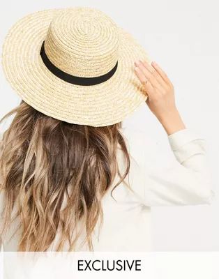 South Beach Exclusive straw boater hat with black ribbon | ASOS (Global)