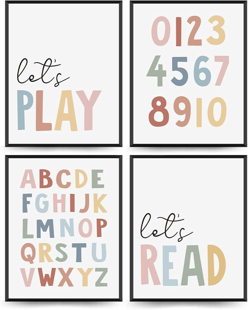 Amazon.com: Let's Play Read Wall Art Set of 4，Educational Posters, Montessori Classroom Decor, ... | Amazon (US)