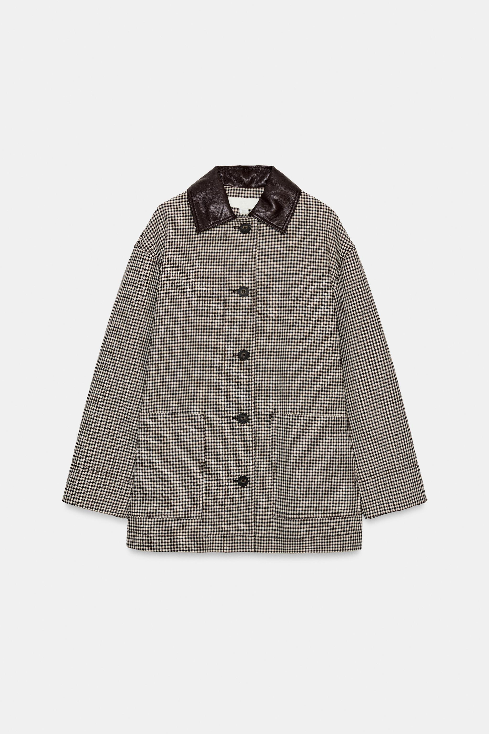 HOUNDSTOOTH FAUX LEATHER TRIM JACKET | Zara Canada