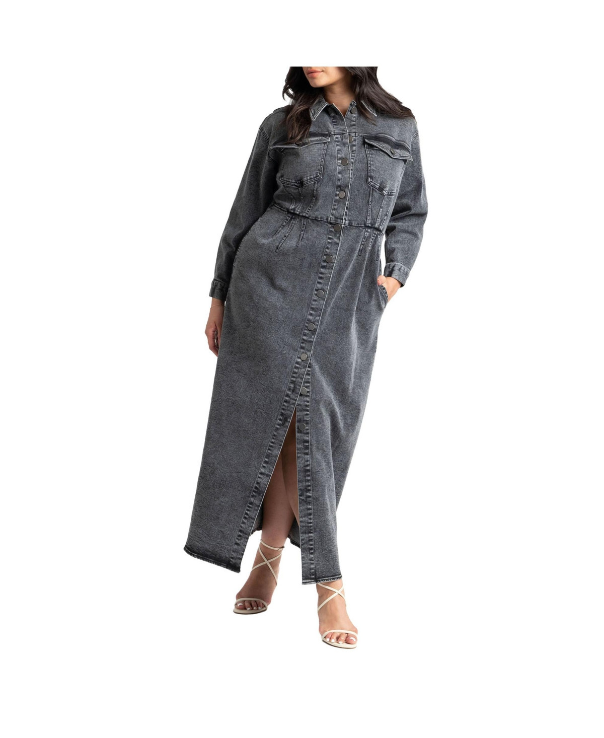 Eloquii Women's Denim Fitted Dress - Black rinse | Macy's