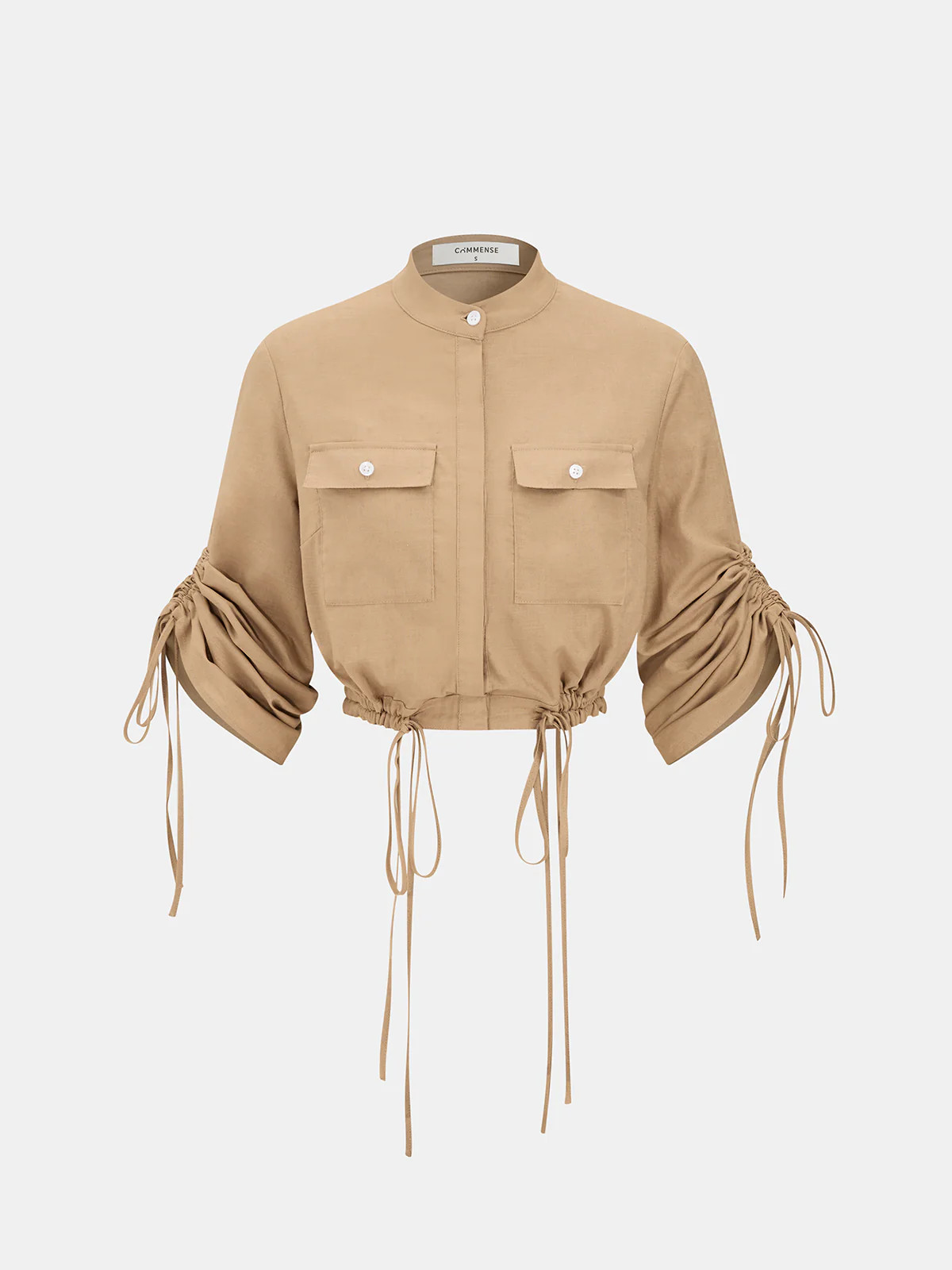 Linen-Cotton Drawstring Cropped Shirt | Commense