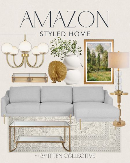 Amazon home decor styled room! I have this chaise sectional sofa and it’s beautiful! Great fabric and very comfortable!

rug, coffee table, lamp, side table, chandelier, art, decor

#LTKunder50 #LTKstyletip #LTKhome