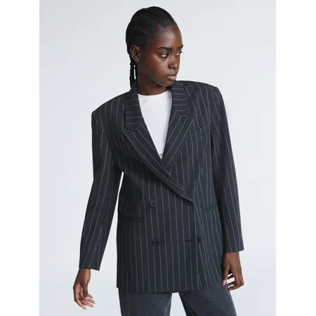 Scoop Women’s and Women’s Plus Pinstripe Oversized Double Breasted Blazer Sizes XS-4X | Walmart (US)