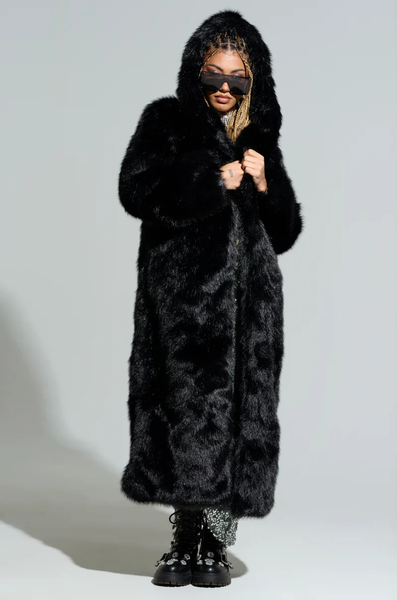 MANCHESTER HOODED FAUX FUR IN BLACK | AKIRA