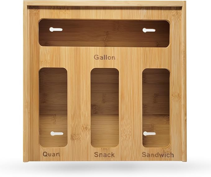 Ziplock Bag Organizer for Drawer – Bamboo Ziploc Bag Holder with Sliding Lid for Gallon, Quart,... | Amazon (US)