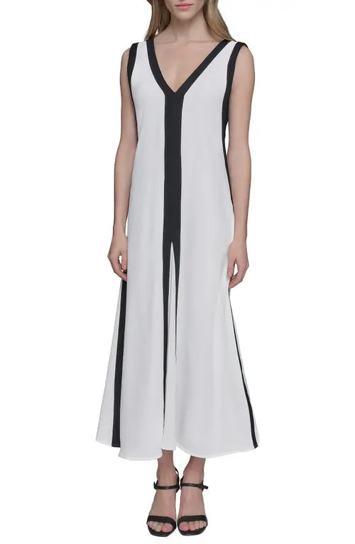 KARL LAGERFELD Aero Wash Colorblock A-Line Dress in Soft White Black at Nordstrom, Size 2 | Nordstrom
